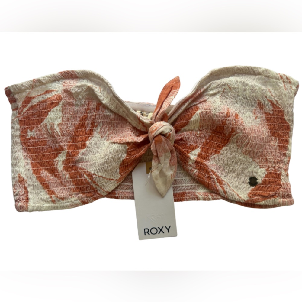 Roxy Smocked Strapless Tie Front Crop Top